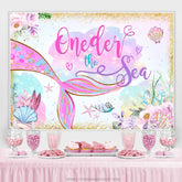 Lofaris Gold Glitter Oneder The Sae Mermaid Birthday Backdrop